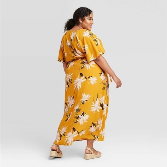 Ava & Viv Women’s Hawaiian Floral Print Maxi Dress, Gold Floral Size 0X - Picture 3 of 5